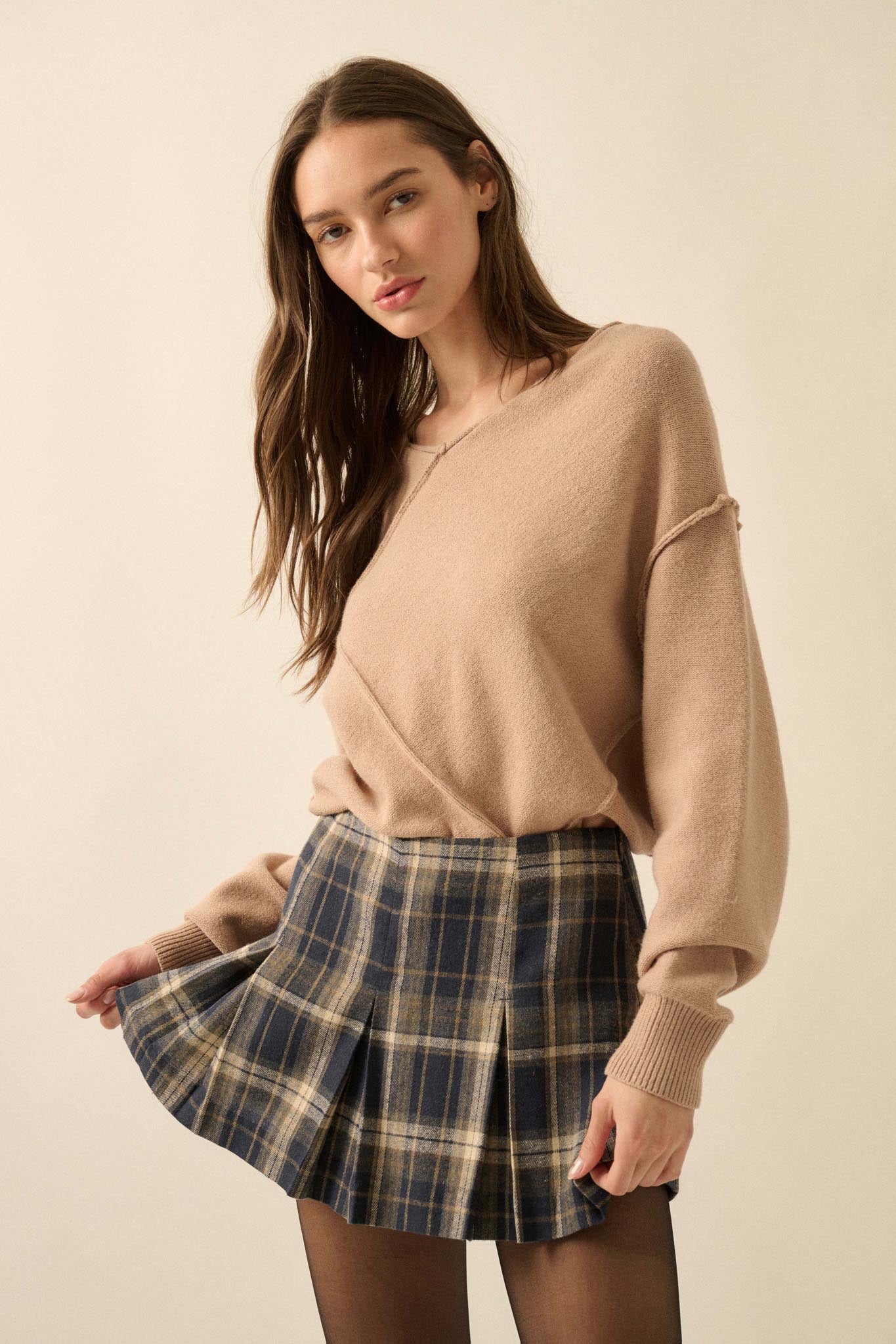 Plaid Mood Pleated Flannel Mini Skort