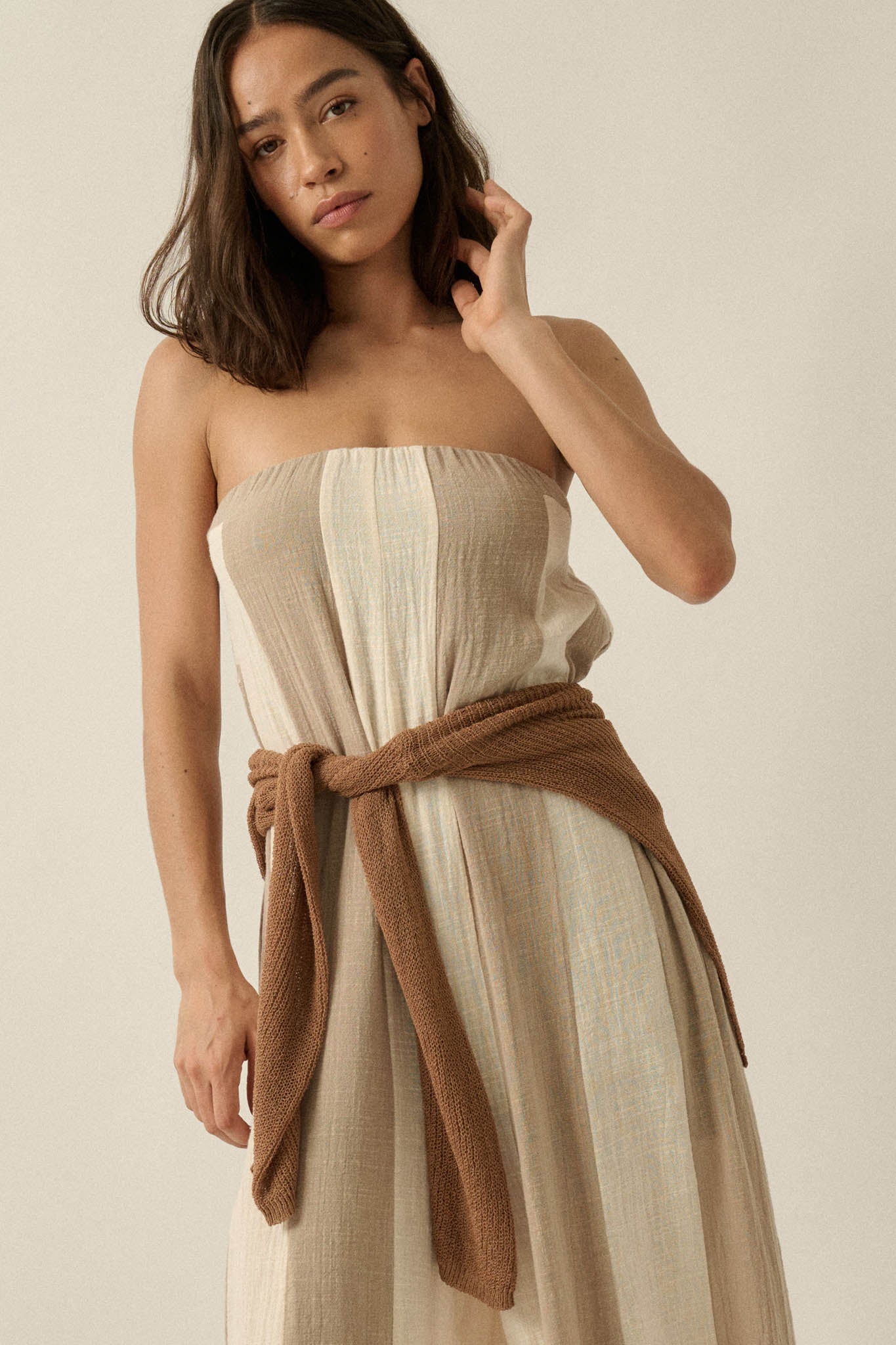 Ready to Flow Colorblock Gauze Strapless Jumpsuit