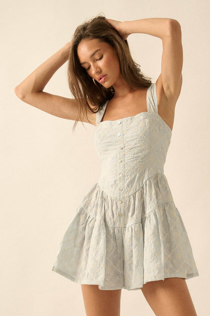 Flirty Blooms Embroidered Tiered Ruffle Romper