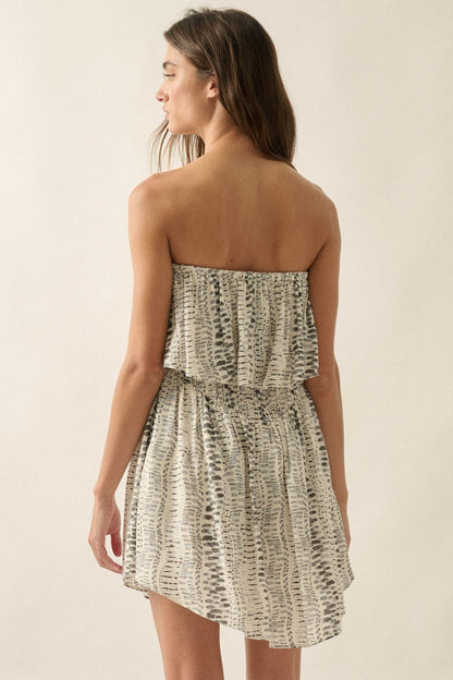 Wander Wild Abstract-Print Strapless Flounce Romper