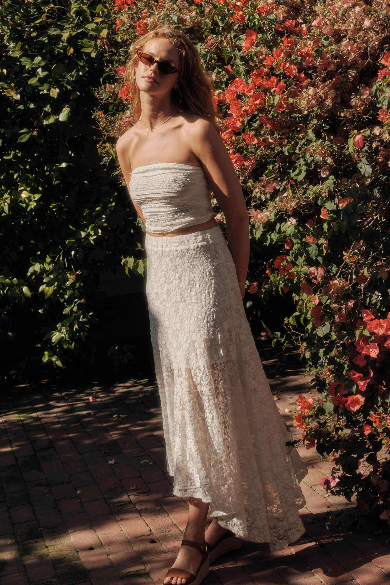 Dreamy Day Floral Lace Asymmetrical Midi Skirt