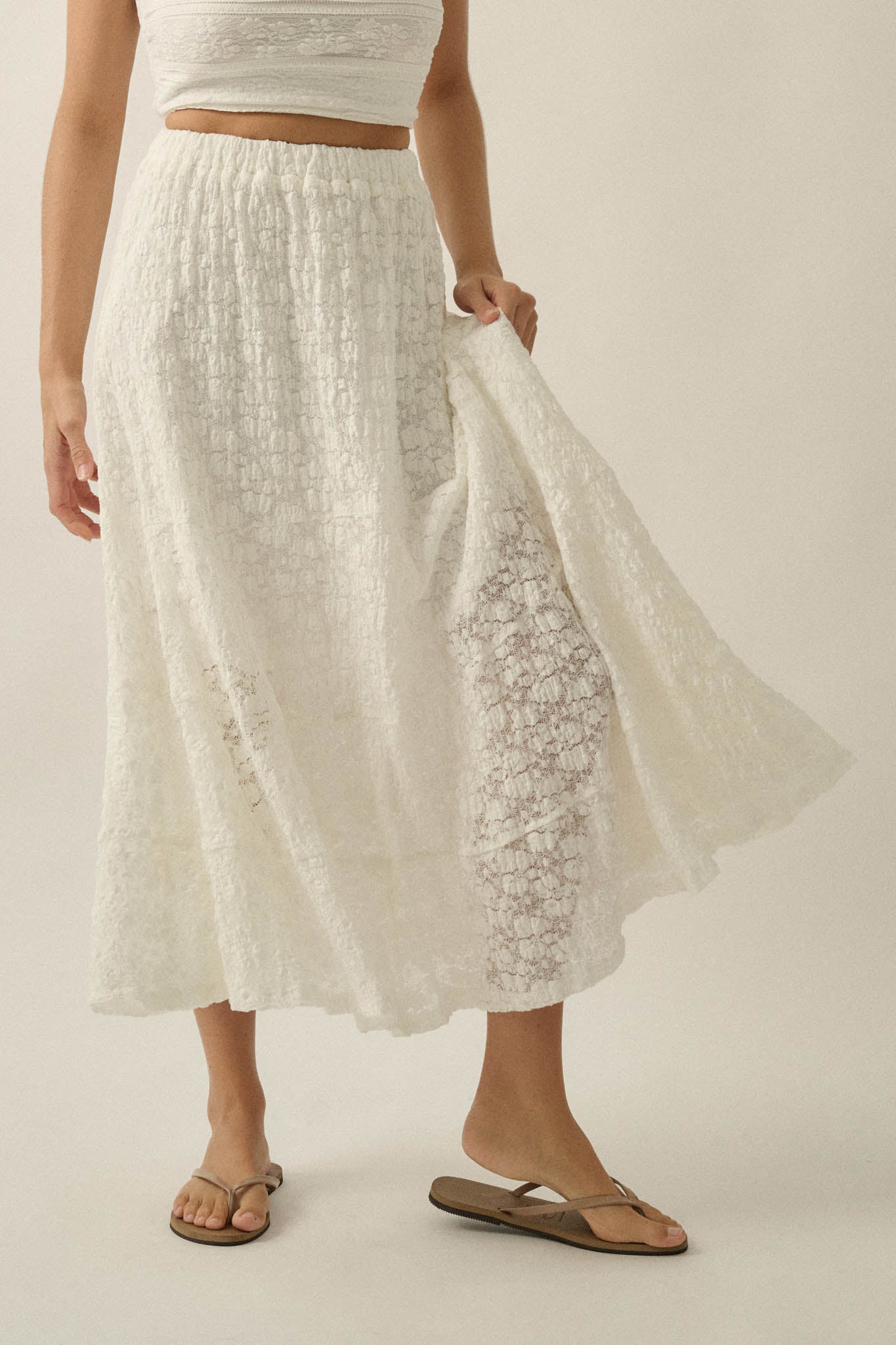 Dreamy Day Floral Lace Asymmetrical Midi Skirt
