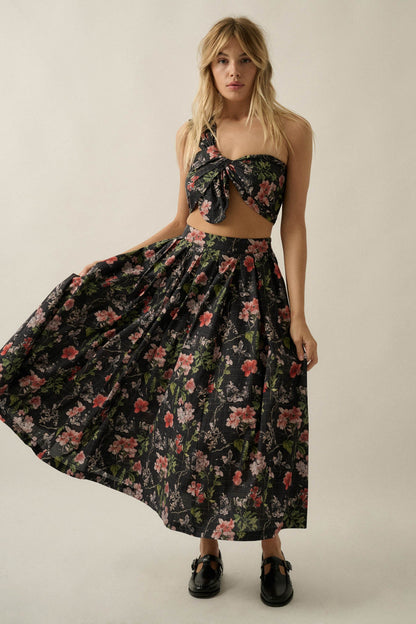 Beautiful Bouquet Floral-Print Pleated Midi Skirt