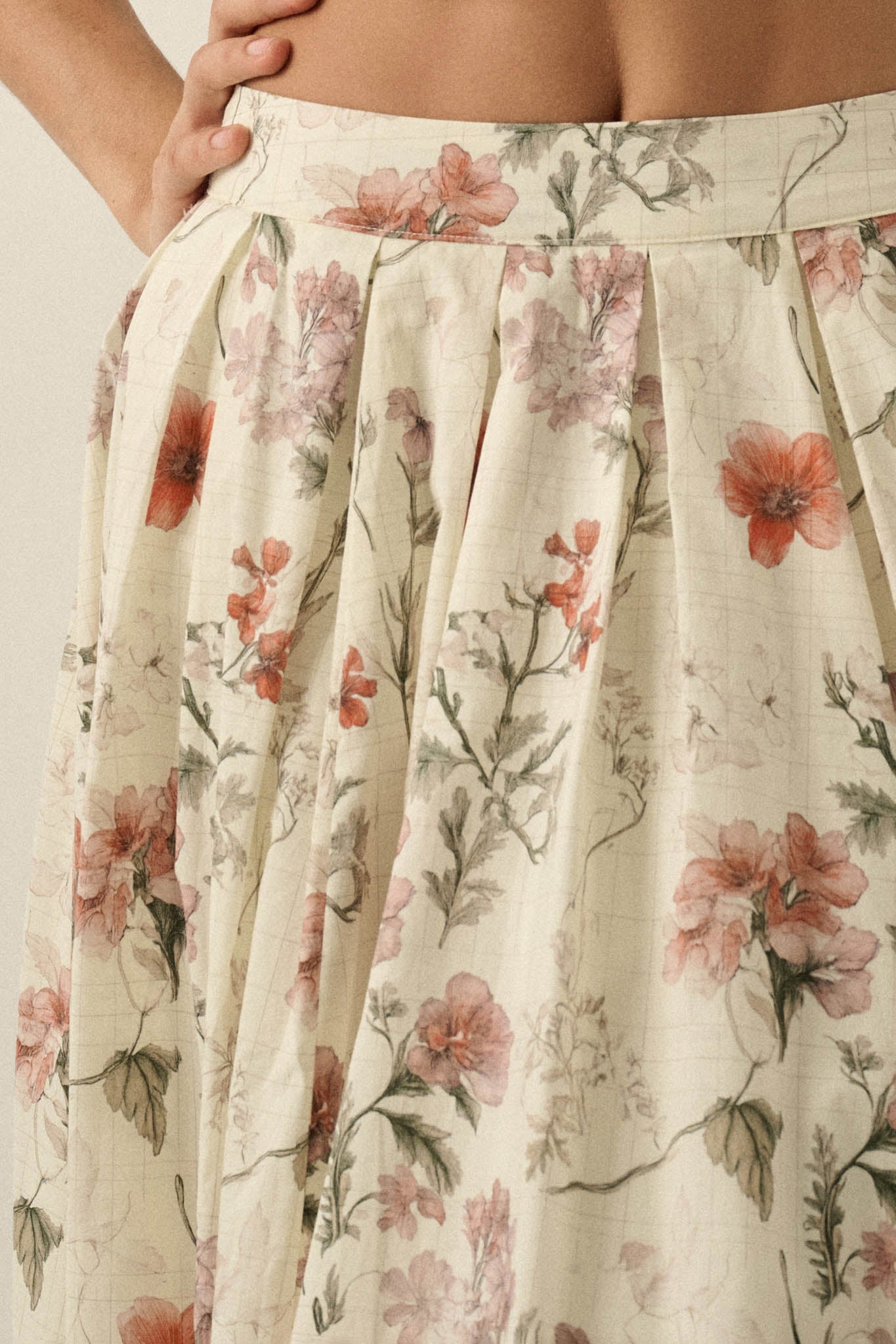 Beautiful Bouquet Floral-Print Pleated Midi Skirt