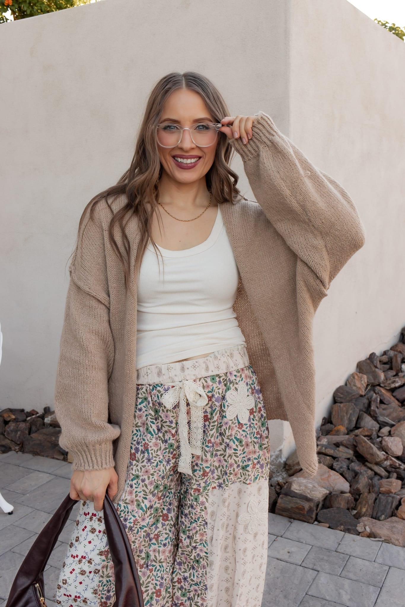 POL Boho Patchwork Crochet Wide-Leg Pants