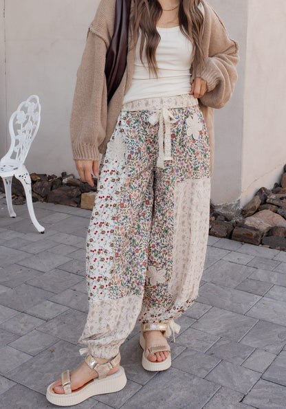 POL Boho Patchwork Crochet Wide-Leg Pants