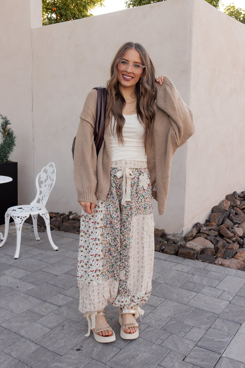 POL Boho Patchwork Crochet Wide-Leg Pants