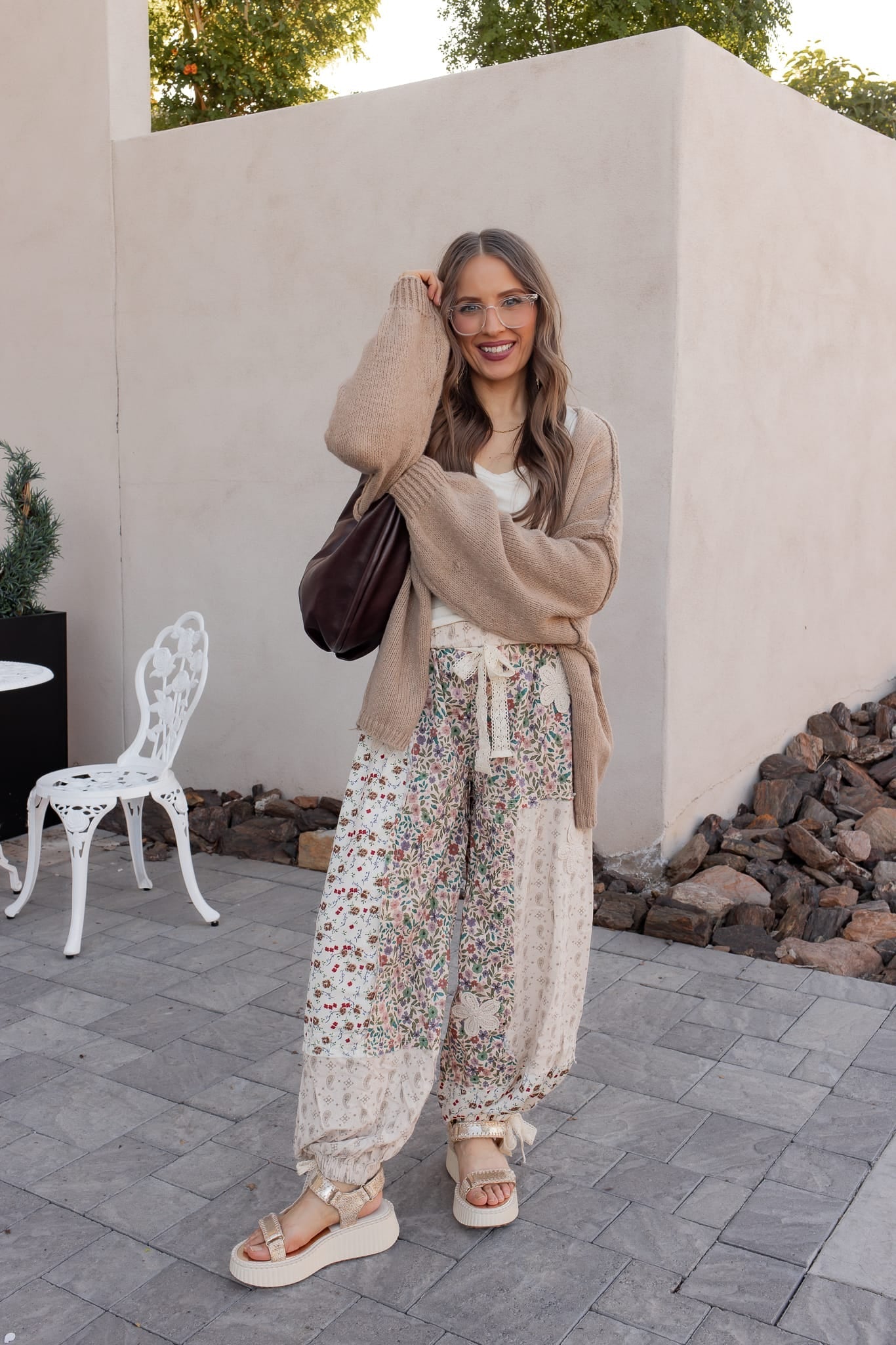 POL Boho Patchwork Crochet Wide-Leg Pants
