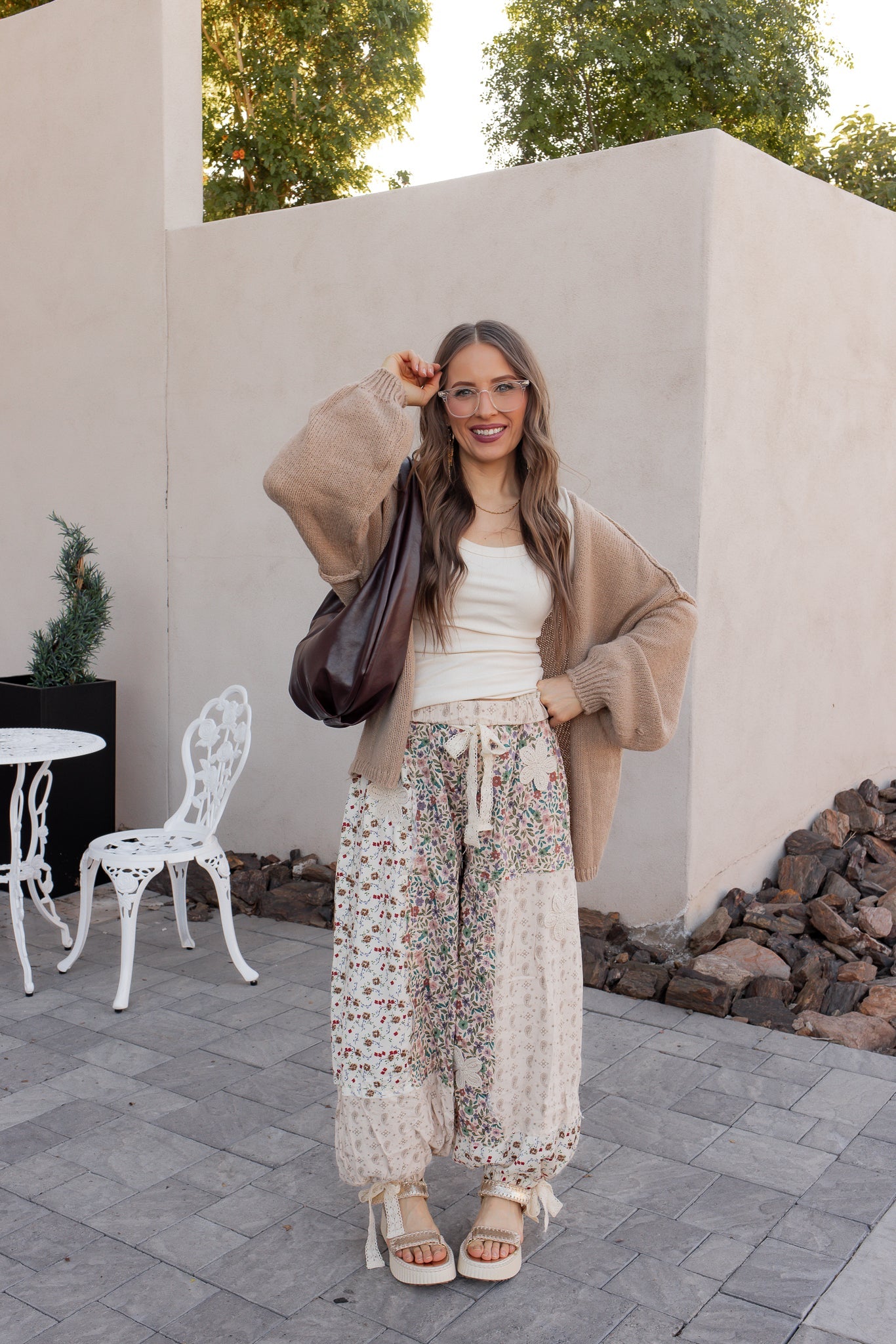 POL Boho Patchwork Crochet Wide-Leg Pants