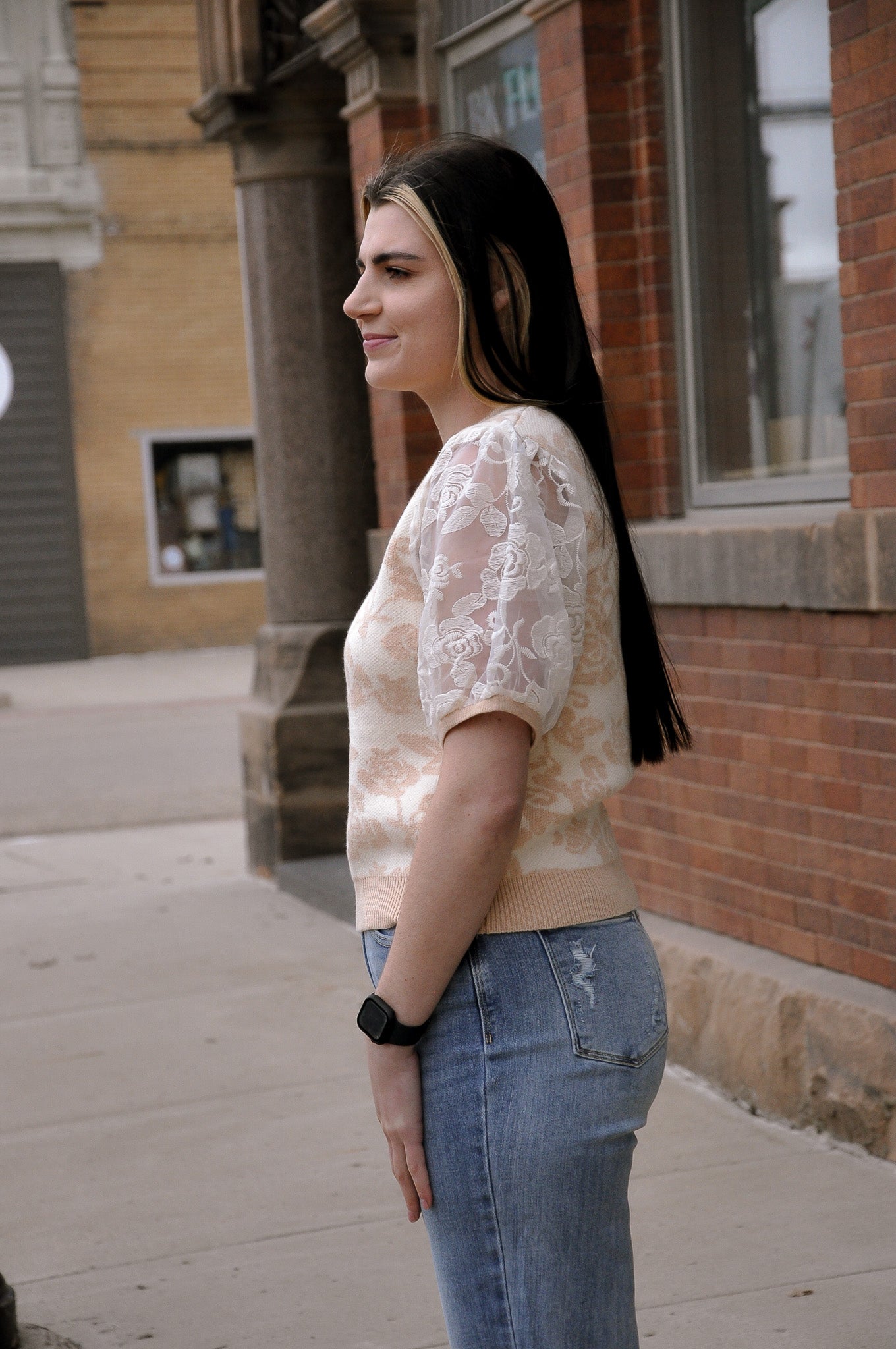 Floral Lace Contrast Sweater