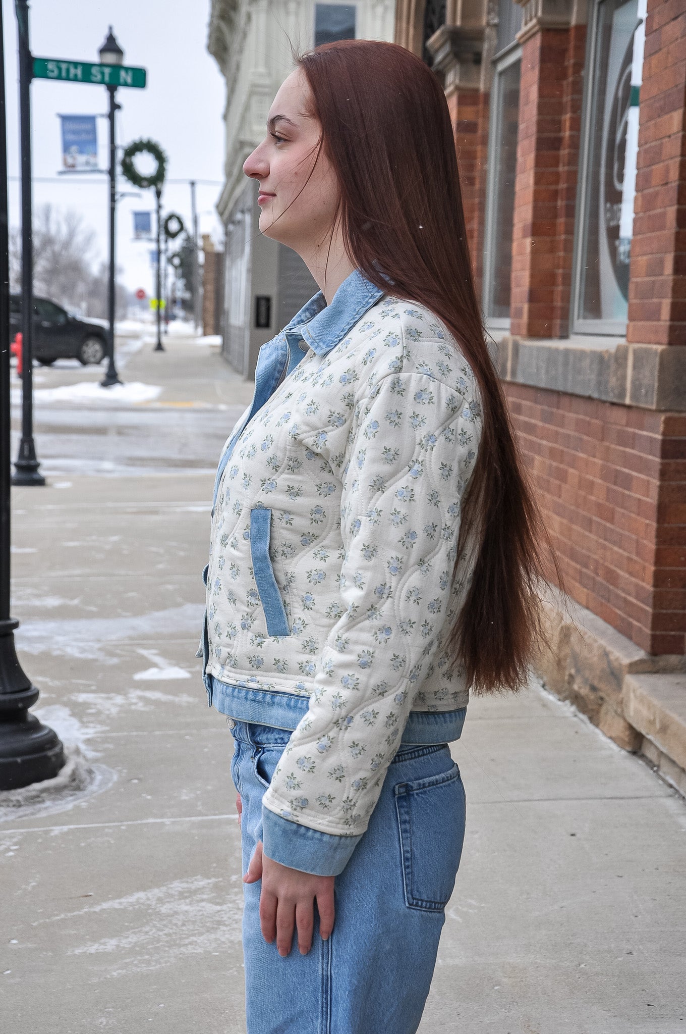 Floral Print Quilted Denim Jacket