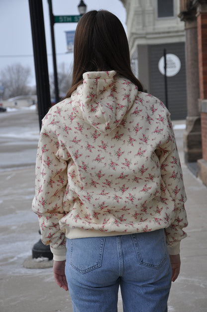 Floral Printed Heavy Fleece Terry Hoodie