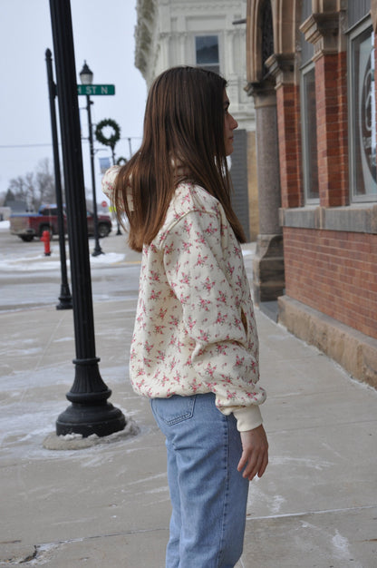 Floral Printed Heavy Fleece Terry Hoodie