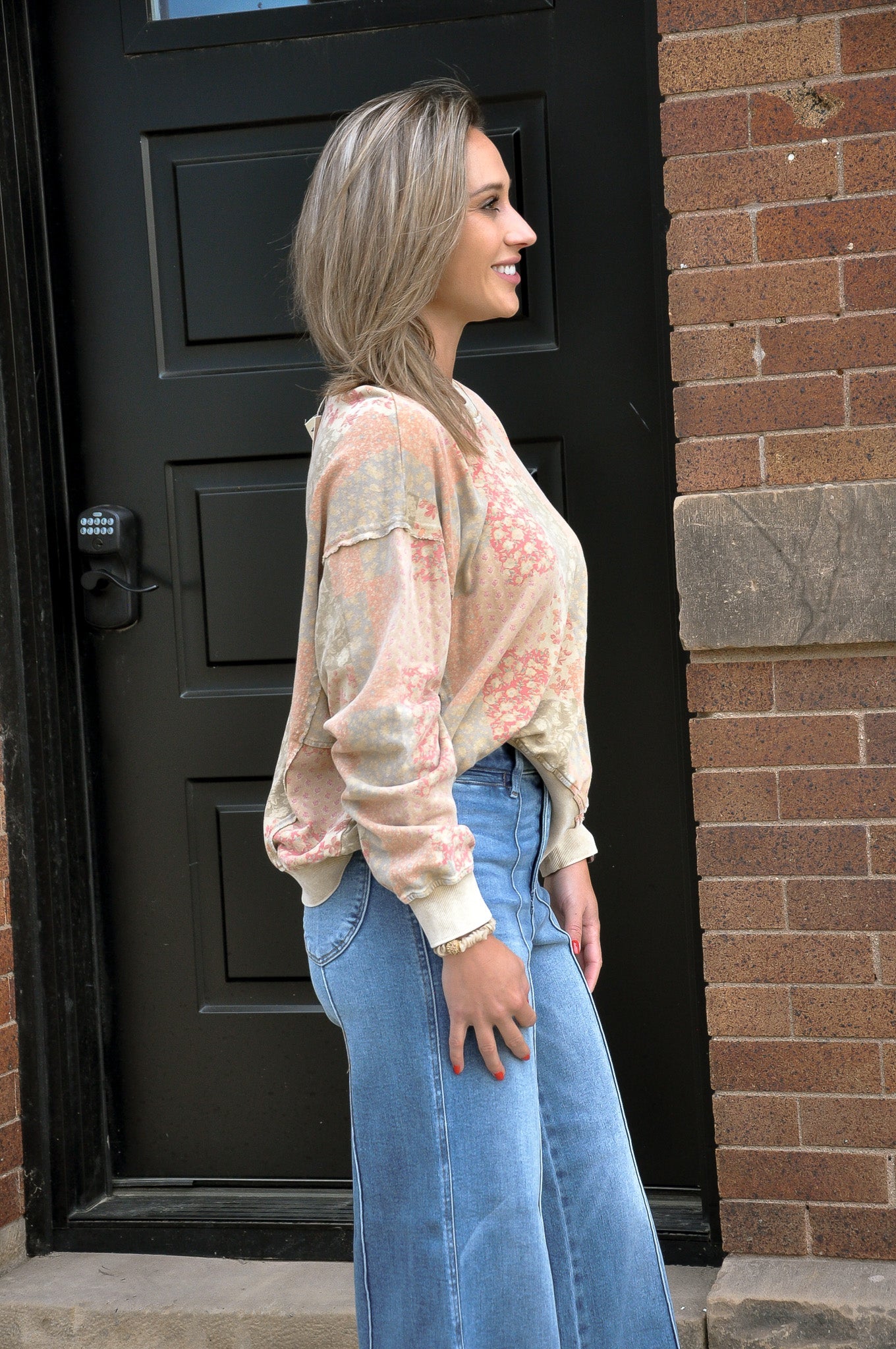 Floral Printed Washed Terry Pullover