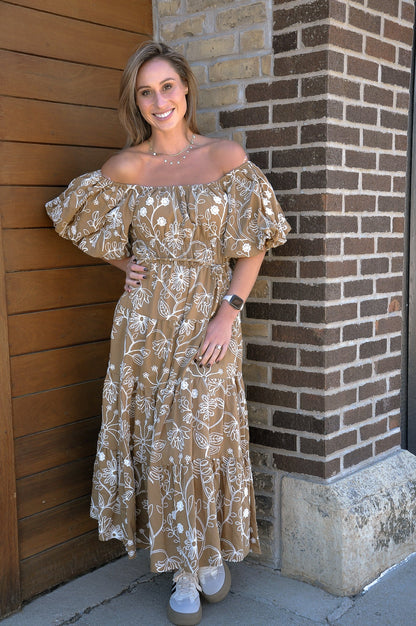 Floral Puff Sleeve Midi Dress