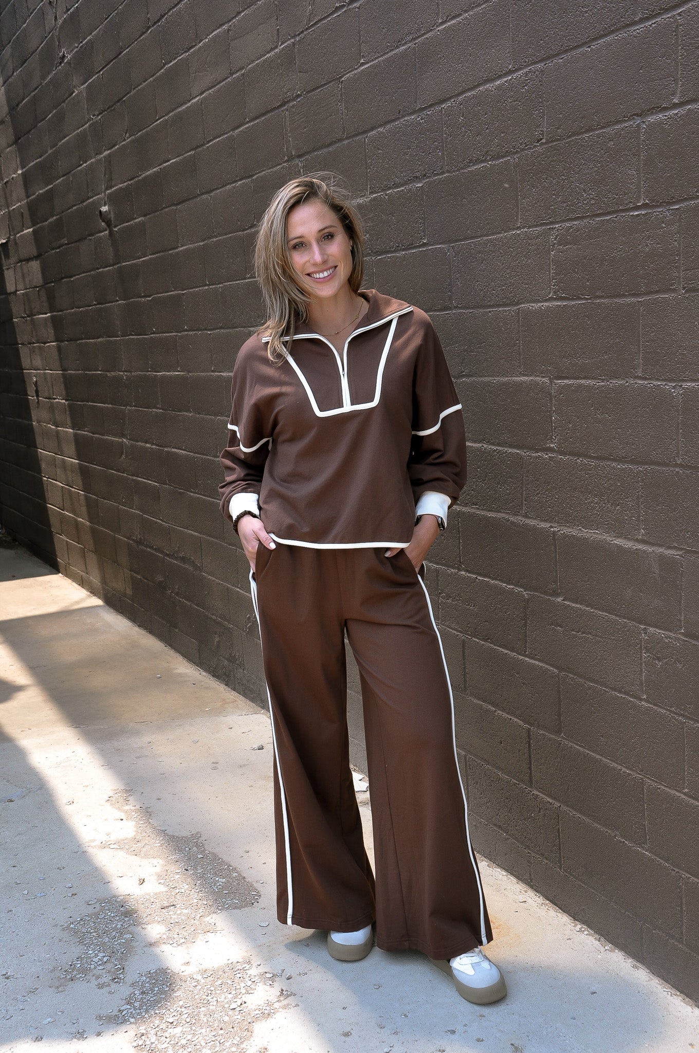 French Terry Pant Set W/Contrast Piping