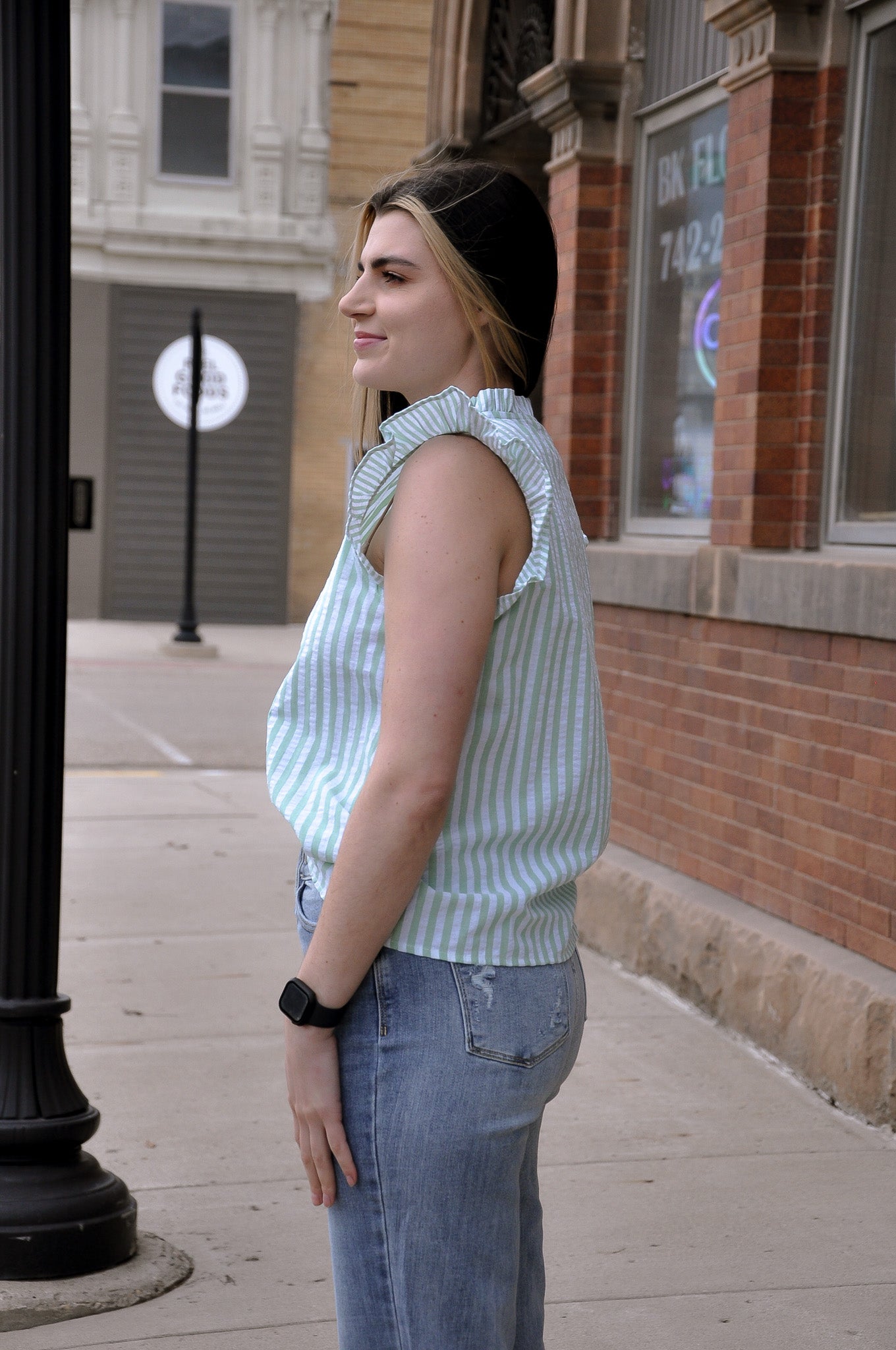 Frilly Seersucker Striped Top
