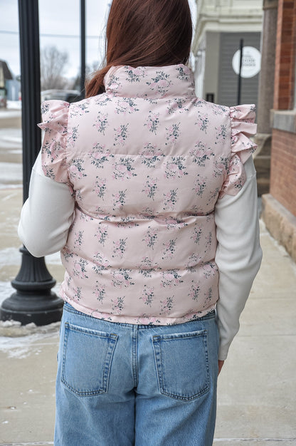 Front Bow Ruffle Sleeve Puffer Vest