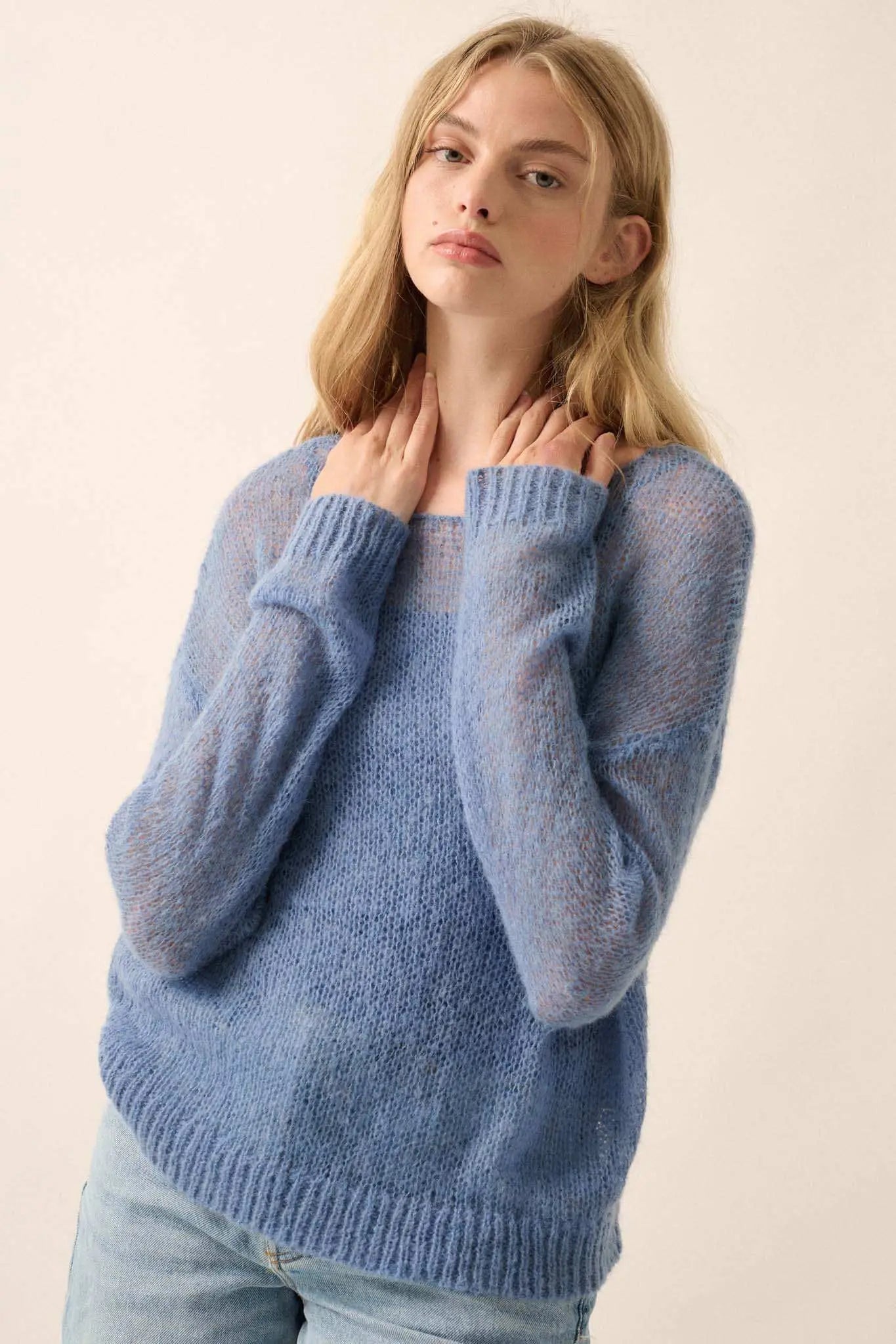 See It Through Layered Open-Knit Sheer Sweater