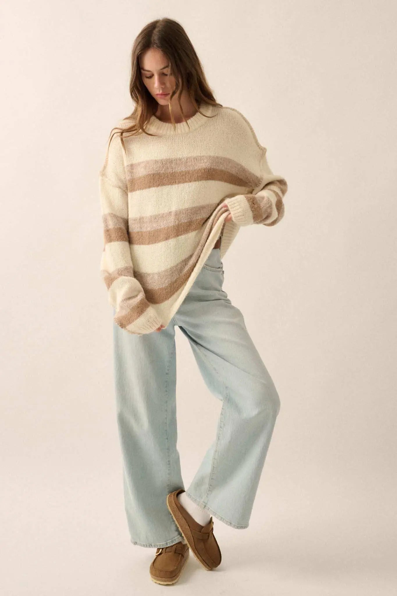 Just My Stripe Exposed-Seam Striped Knit Sweater