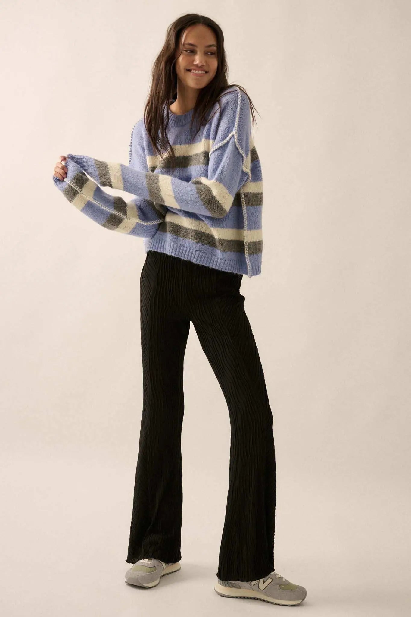 Just My Stripe Exposed-Seam Striped Knit Sweater
