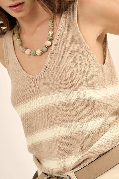 Time Flies Striped Textured Knit Sweater Tank Top