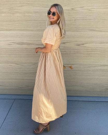 Iolana Dress - Beige | Women's Cotton Smock Midi Dress