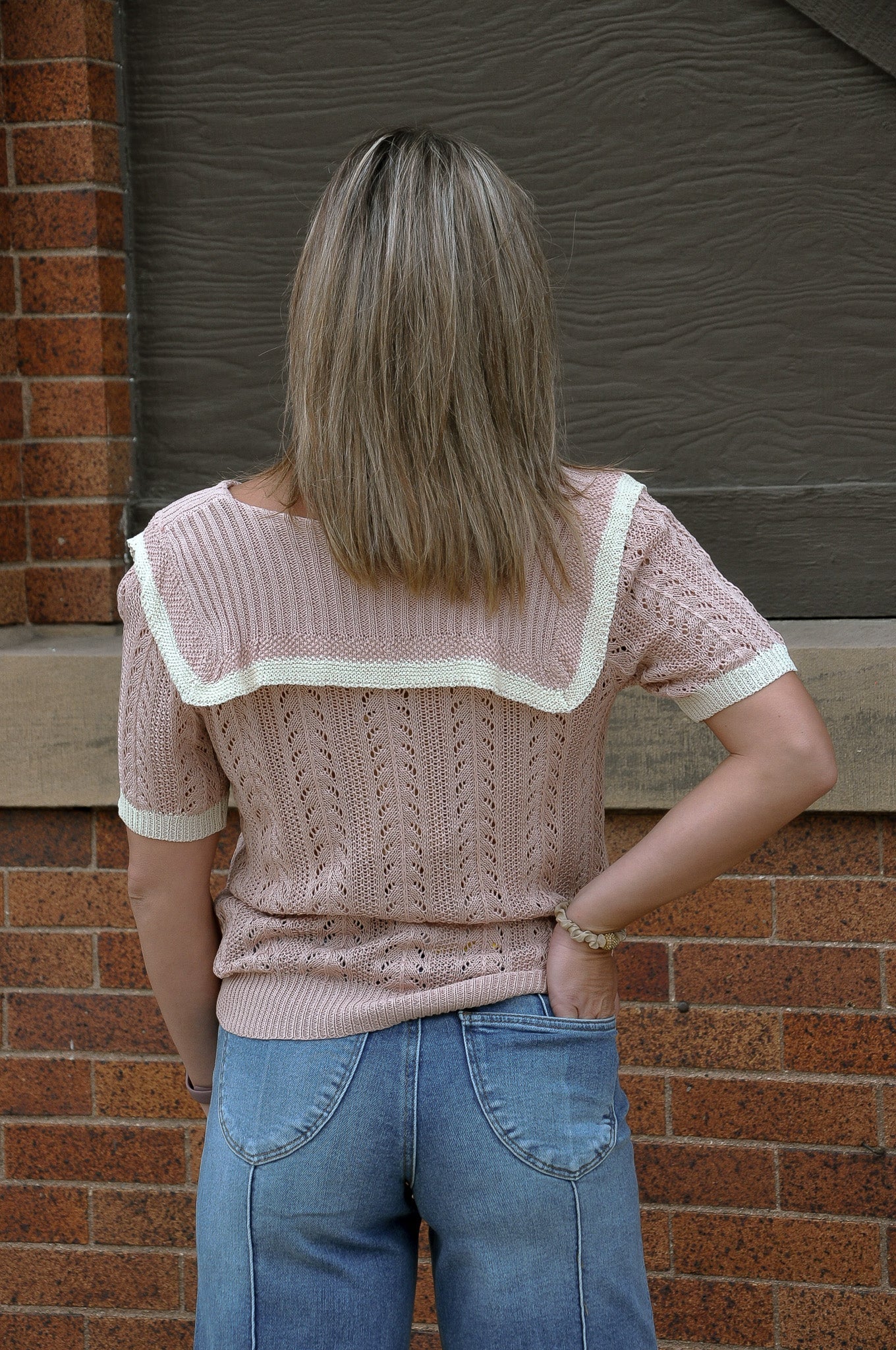 Knit Sailor-collar Ribbon Top