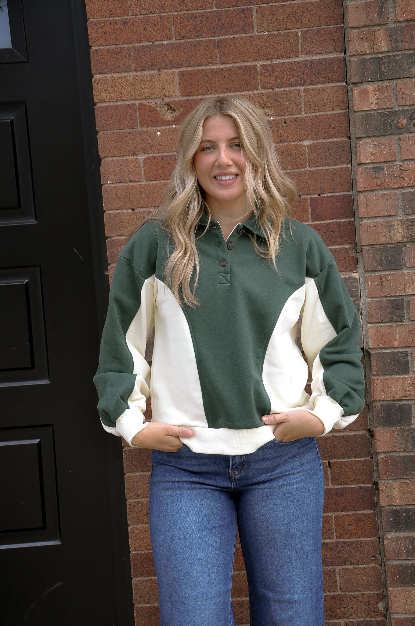 LS Color Block Polo Sweatshirt