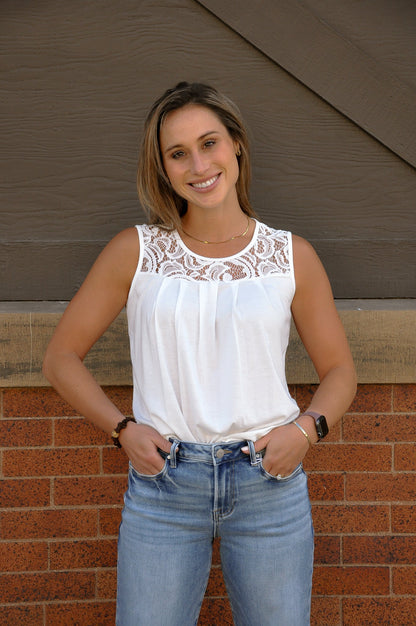 Lace Pleated Sleeveless Summer Blouse