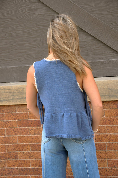 Lace Trim Side Tie Knit Peplum Top