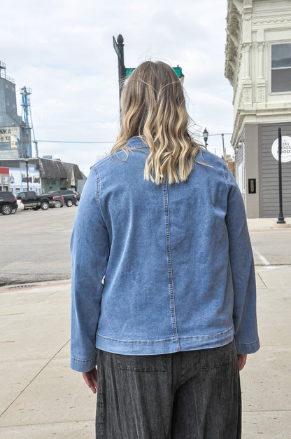 Lapel Collar Denim Jacket W/Front Tie Detail