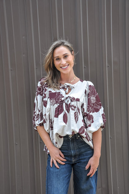 Marsala Brown Floral Print Blouse