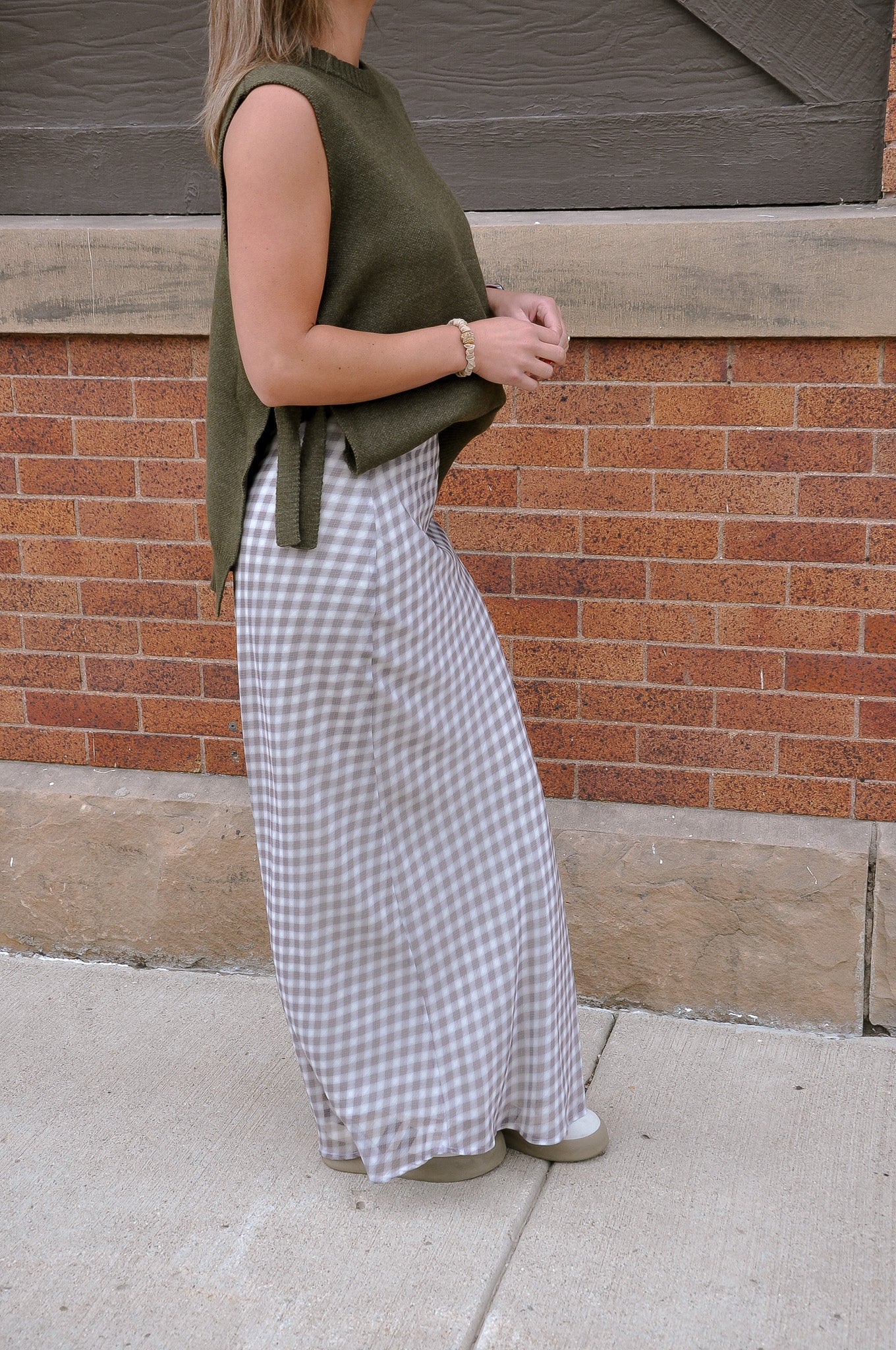 Micro Plaid Chiffon Bias Maxi Skirt
