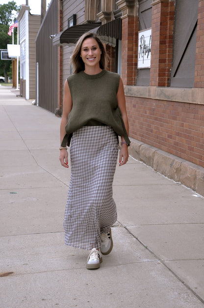 Micro Plaid Chiffon Bias Maxi Skirt