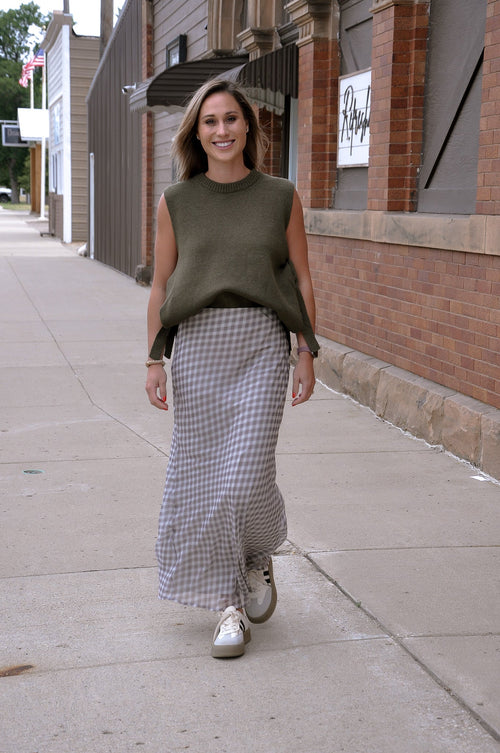 Micro Plaid Chiffon Bias Maxi Skirt