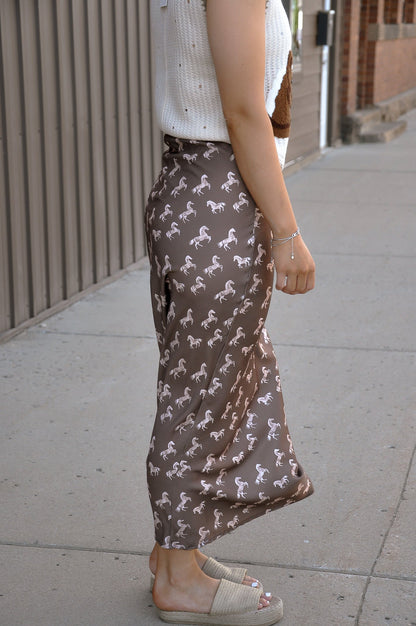 Mocha Printed Bias Midi Skirt