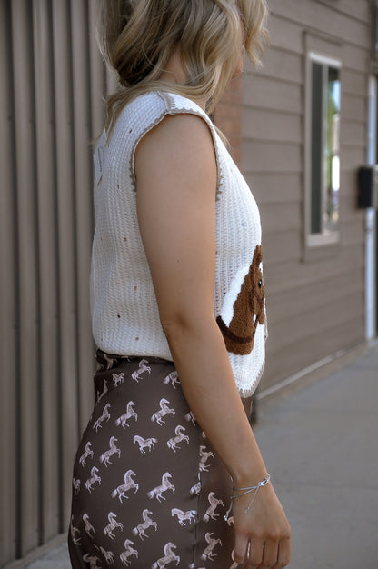 Horse Patch Crochet Knit Sweater Vest
