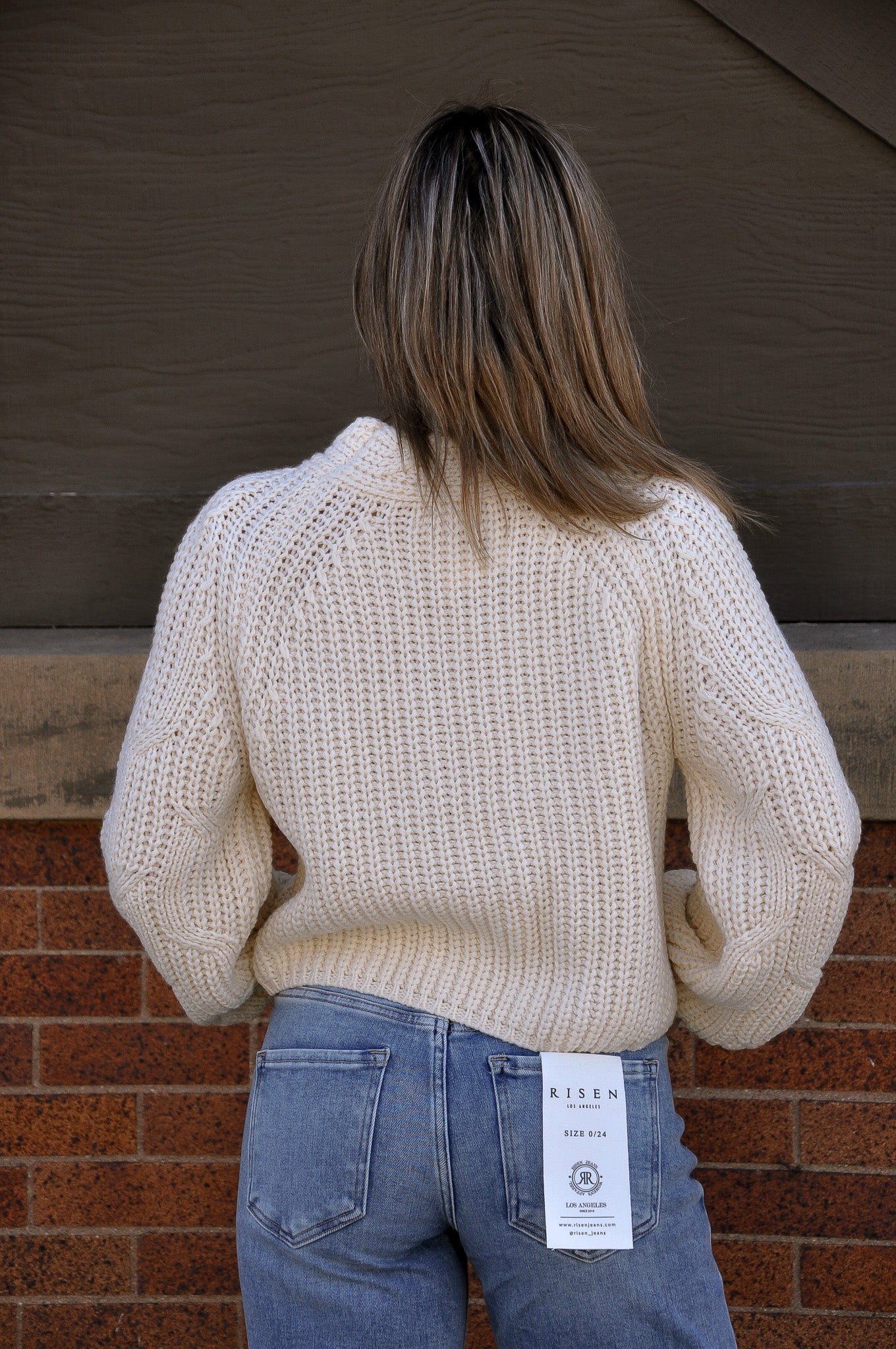 Mock Neck Cable Knit Sleeve Sweater