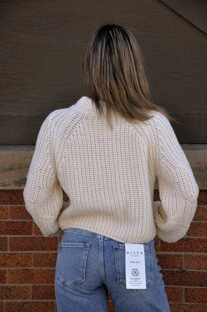 Mock Neck Cable Knit Sleeve Sweater