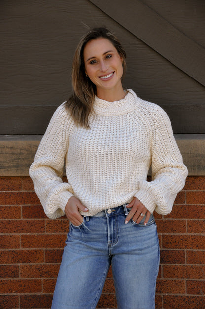 Mock Neck Cable Knit Sleeve Sweater