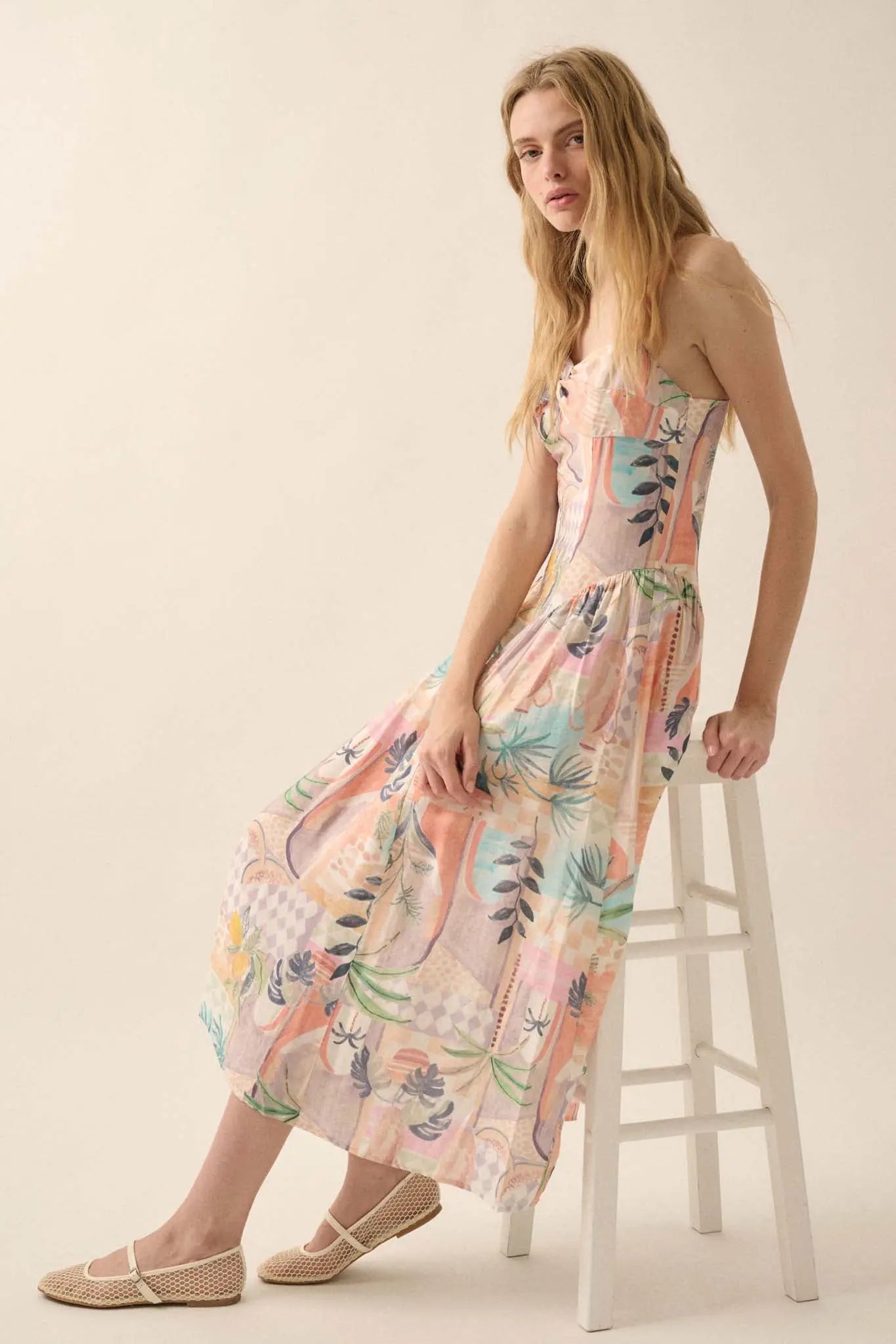 Meet Me in Miami Tropical Motif-Print Midi Dress