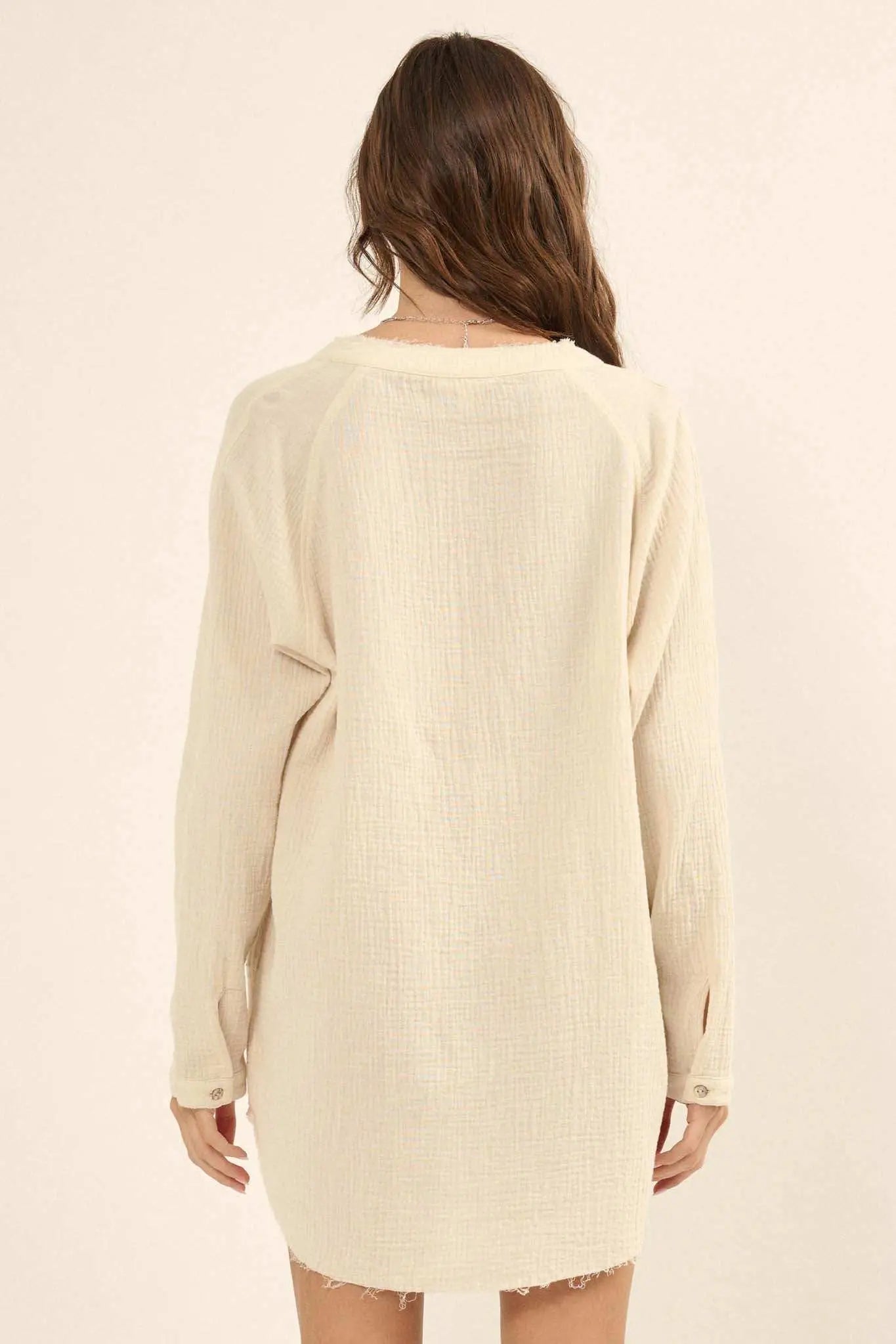 Sunday Vibes Crinkle Cotton Mini Shirt Dress