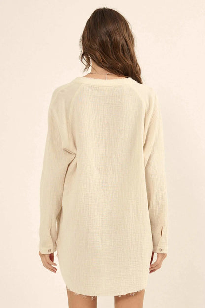 Sunday Vibes Crinkle Cotton Mini Shirt Dress