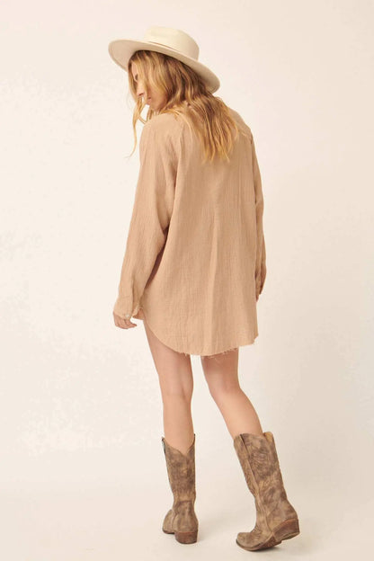 Sunday Vibes Crinkle Cotton Mini Shirt Dress