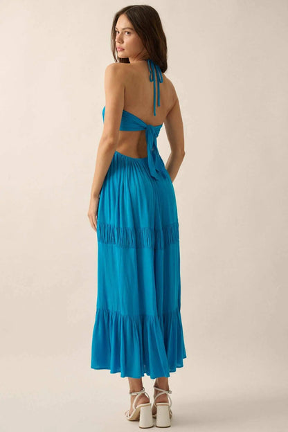 Tier to Stay Tiered Tie-Back Halter Maxi Dress