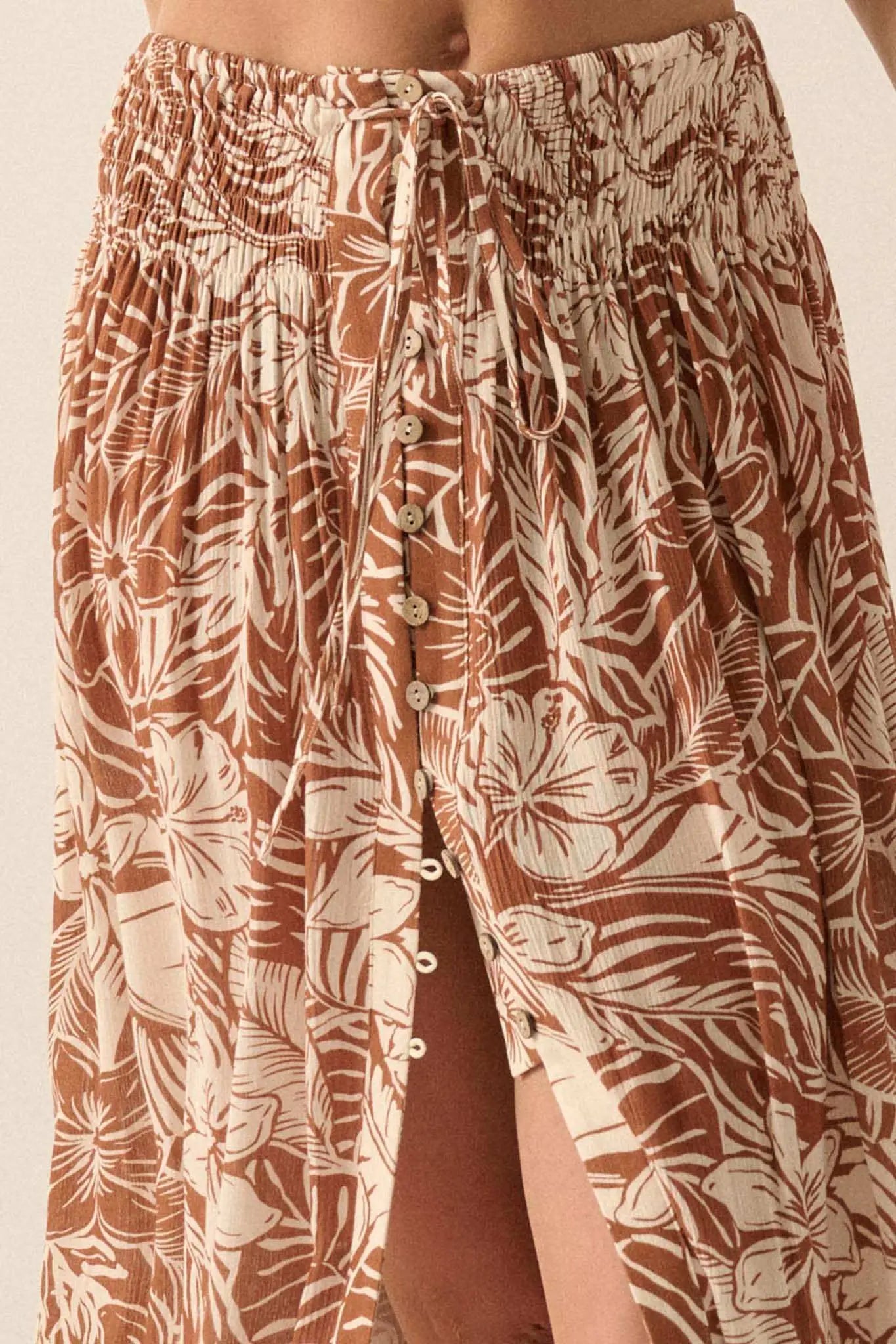 Tropical Treasure Floral Button-Front Maxi Skirt