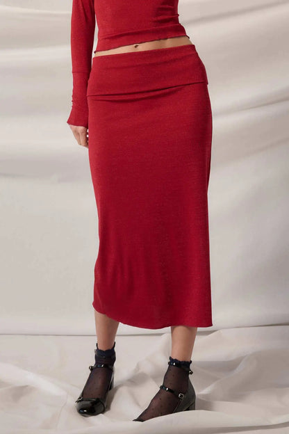 Make It Sparkle Shimmer Knit Foldover Midi Skirt