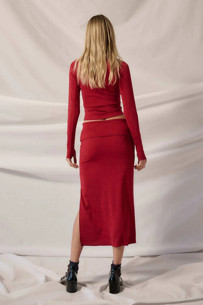 Make It Sparkle Shimmer Knit Foldover Midi Skirt