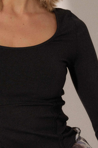 Lifted Fit Corset-Detail Long-Sleeve Top
